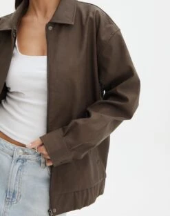 Faux Leather Drop Shoulder Oversized Jacket 30 Faux Leather Drop Shoulder Oversized Jacket -Outlet Glassons Store elroy 80s pu jacket brown imageback jw52713pu