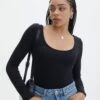 Luxe Lounge Modal Long Sleeve Low Back Bodysuit -Outlet Glassons Store fabian longsleeve modal bodysuit black front tb122502mod