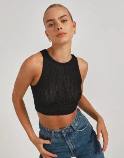 Crew Neck Longline Tank -Outlet Glassons Store frida curve hem crop black front tv70467lac