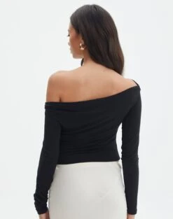 Ruched Off The Shoulder Top -Outlet Glassons Store genie ruche off the shoulder top black back tl124186vis