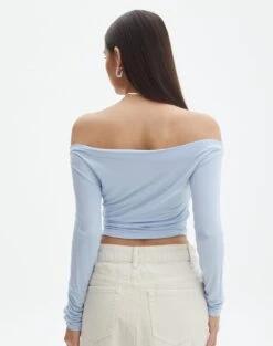 Ruched Off The Shoulder Top -Outlet Glassons Store genie ruche off the shoulder top icecap back tl124186vis