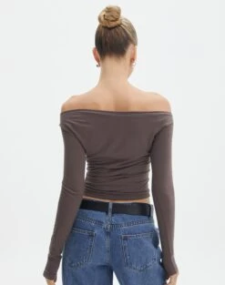 Ruched Off The Shoulder Top -Outlet Glassons Store genie ruched off the shoulder top irish coffee back tl124186vis
