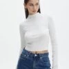 Funnel Neck Long Sleeve Crop Knit -Outlet Glassons Store georgia funnel crop milk front kl90197vn 2