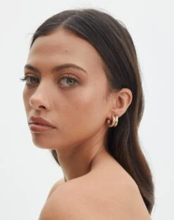 Plated Rectangle Hoop Earring 2 Pack 31 Plated Rectangle Hoop Earring 2 Pack -Outlet Glassons Store harley hoop pack gold front je55391ear 4