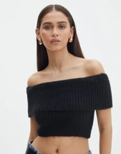 Foldover Off Shoulder Cropped Knit 27 Foldover Off Shoulder Cropped Knit -Outlet Glassons Store harper off shoulder fluffy knit black front kv106717knt