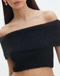 Foldover Off Shoulder Cropped Knit 30 Foldover Off Shoulder Cropped Knit -Outlet Glassons Store harper off shoulder fluffy knit black imageback kv106717knt