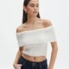 Foldover Off Shoulder Cropped Knit 2 Foldover Off Shoulder Cropped Knit -Outlet Glassons Store harper off shoulder fluffy knit milk front kv106717knt