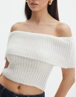 Foldover Off Shoulder Cropped Knit 25 Foldover Off Shoulder Cropped Knit -Outlet Glassons Store harper off shoulder fluffy knit milk imageback kv106717knt