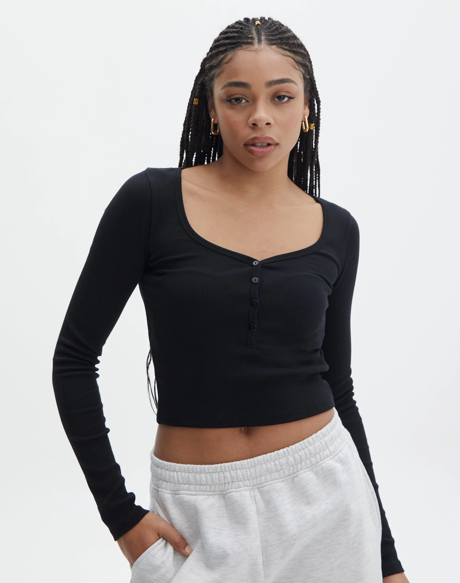 Long Sleeve Button Scoop Neck Top 13 Long Sleeve Button Scoop Neck Top - Image 11