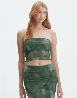 Print Mesh Maxi Skirt -Outlet Glassons Store howdy half mesh strapless cypress haze front tv55201rprt