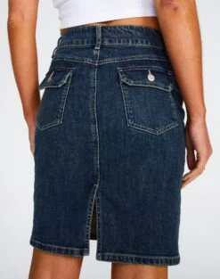 Double Button Knee Length Denim Skirt -Outlet Glassons Store ingrid denim skirt coyote blue back ss109349dnm