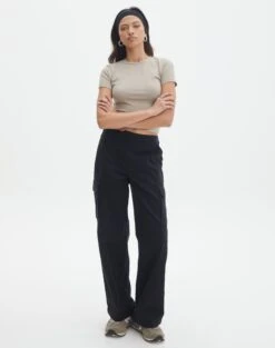Long Sleeve Ribbed Knit Top -Outlet Glassons Store izzu cargo pant black front pw91778cot 1