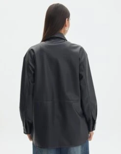 Double Pocket Oversized Faux Leather Shacket 24 Double Pocket Oversized Faux Leather Shacket -Outlet Glassons Store jezza pu shacket black back jw91640pu