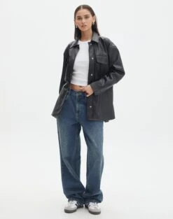 Double Pocket Oversized Faux Leather Shacket 23 Double Pocket Oversized Faux Leather Shacket -Outlet Glassons Store jezza pu shacket black full jw91640pu