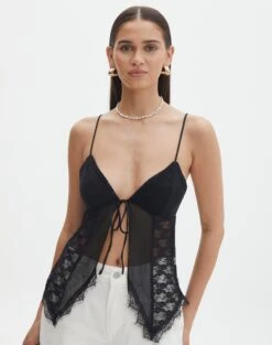 Lace Tie Front Split Top