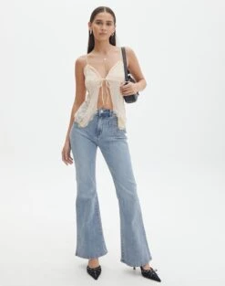 Lace Tie Front Split Top -Outlet Glassons Store jupiter lace hanky tank peach sorbet full tv130464lac