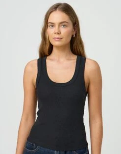 Crew Neck Longline Tank -Outlet Glassons Store kleo thick bind tank black front tv120861orib