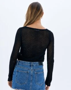 Crochet Split Front Hook Eye Top -Outlet Glassons Store kory knit keyhole top black back kc80507cro