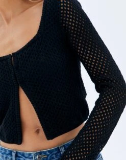 Crochet Split Front Hook Eye Top -Outlet Glassons Store kory knit keyhole top black imageback kc80507cro
