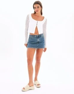 Crochet Split Front Hook Eye Top -Outlet Glassons Store kory knit keyhole top white full kc80507cro