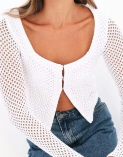 Crochet Split Front Hook Eye Top -Outlet Glassons Store kory knit keyhole top white imageback kc80507cro