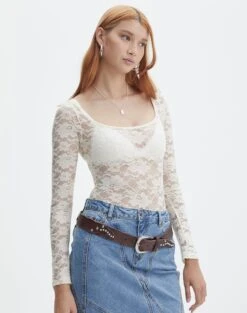 Sheer Ladder Knit Button Up Top -Outlet Glassons Store leonardo lace bodysuit bad to the bone front tb114666lac 2