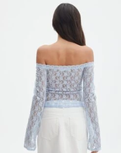 Off Shoulder Lace Long Sleeve Top -Outlet Glassons Store lexi longsleeve lace top icecap back tl116985lac
