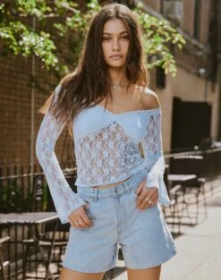 Off Shoulder Lace Long Sleeve Top -Outlet Glassons Store lexi longsleeve lace top icecap front tl116985lac