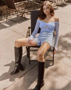 Off Shoulder Lace Long Sleeve Top -Outlet Glassons Store lexi longsleeve lace top icecap full tl116985lac