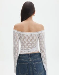 Off Shoulder Lace Long Sleeve Top -Outlet Glassons Store lexi longsleeve lace top white back tl116985lac
