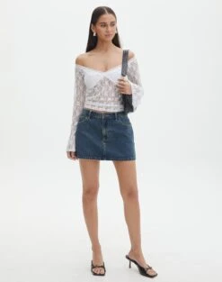Off Shoulder Lace Long Sleeve Top -Outlet Glassons Store lexi longsleeve lace top white full tl116985lac
