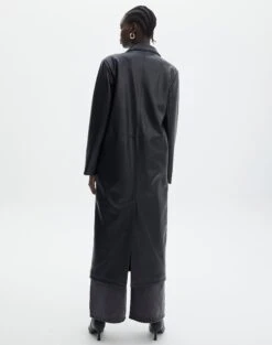 Faux Leather Longline Collared Coat 24 Faux Leather Longline Collared Coat -Outlet Glassons Store liberty long line coat black back cl124199pu