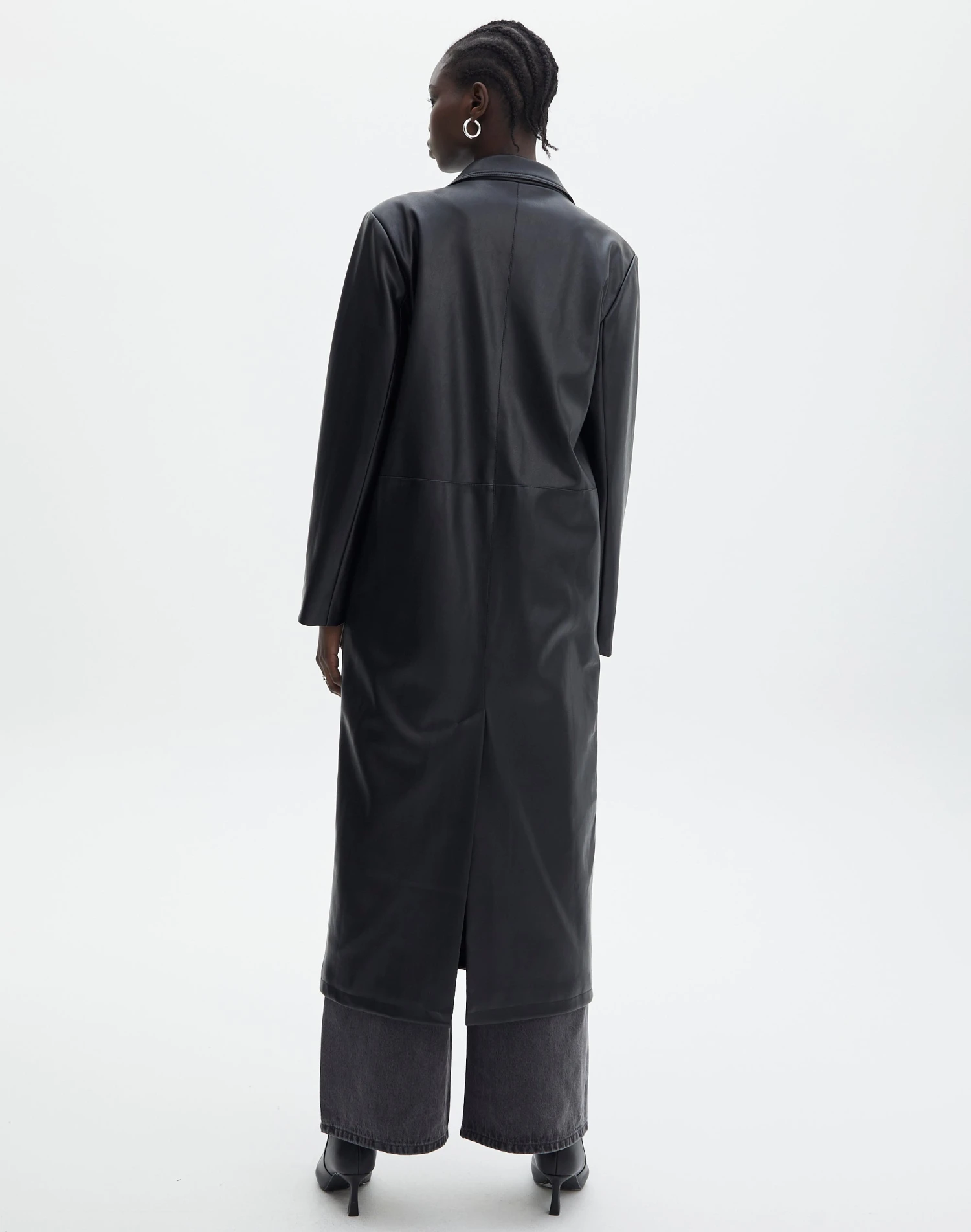 Faux Leather Longline Collared Coat 5 Faux Leather Longline Collared Coat - Image 3