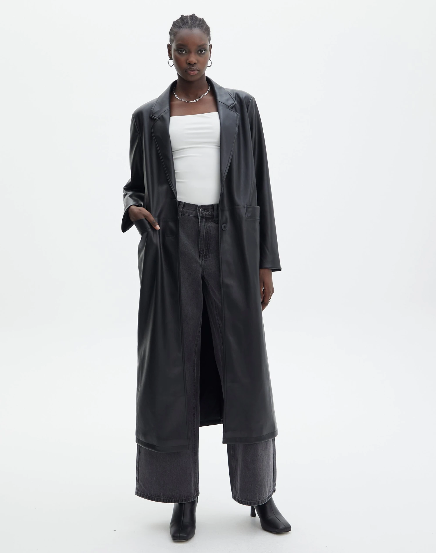 Faux Leather Longline Collared Coat 4 Faux Leather Longline Collared Coat - Image 2