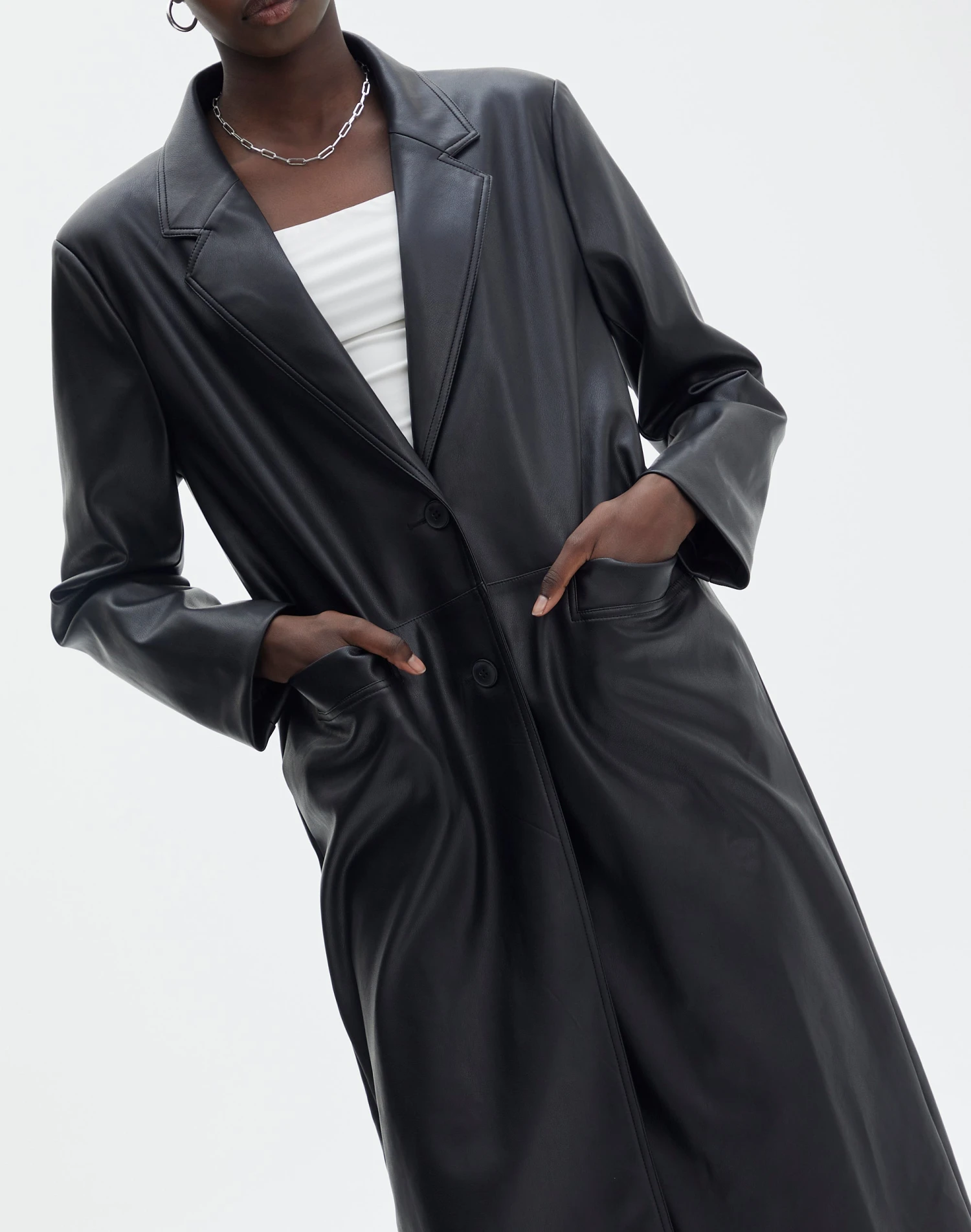 Faux Leather Longline Collared Coat 6 Faux Leather Longline Collared Coat - Image 4