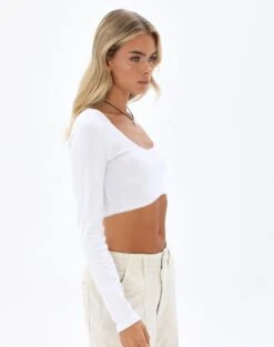 Pointelle Curve Hem Cropped Long Sleeve Top -Outlet Glassons Store lilian long sleeve bow top white detail tl81089pnt