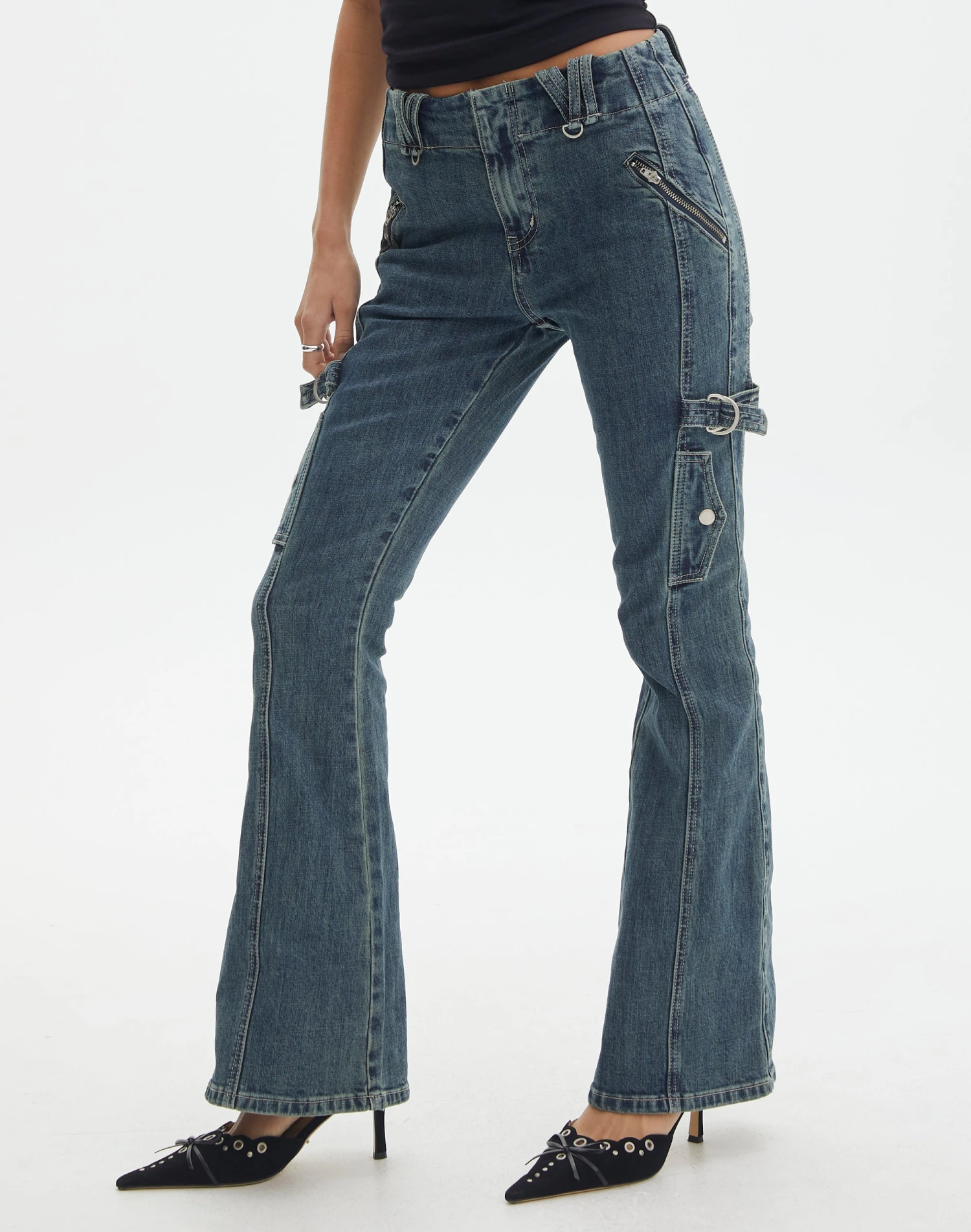 Low Rise Cargo Detail Bootcut Jeans 4 Low Rise Cargo Detail Bootcut Jeans - Image 2