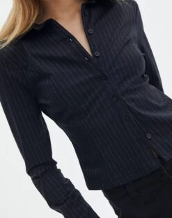 Pinstripe Button Up Shirt -Outlet Glassons Store lindy button up black pinstripe imageback bl128216pin