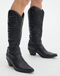 Western Faux Leather Cowboy Boot -Outlet Glassons Store lola cowboy boot black detail sh53399pu