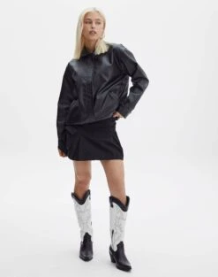 Western Two Tone Faux Leather Embossed Boot 24 Western Two Tone Faux Leather Embossed Boot -Outlet Glassons Store lola cowboy boot blackwhite detail sh53399tt