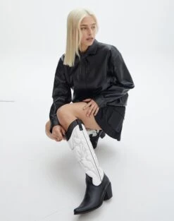 Western Two Tone Faux Leather Embossed Boot 23 Western Two Tone Faux Leather Embossed Boot -Outlet Glassons Store lola cowboy boot blackwhite full sh53399tt