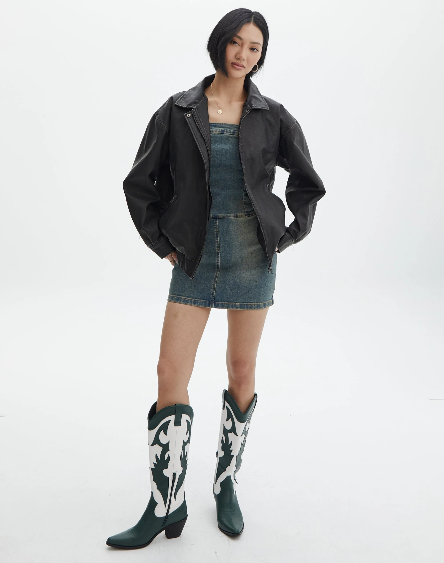 Western Two Tone Faux Leather Embossed Boot 7 Western Two Tone Faux Leather Embossed Boot - Image 5