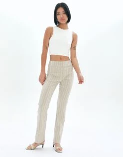 Pinstripe High Rise Flared Ponte Pant -Outlet Glassons Store lolo low rise kick flare sand stripe front pw83861stp 3