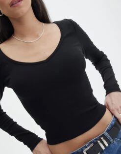 V Neck Long Sleeve Top -Outlet Glassons Store lulu longsleeve black imageback tl93240orib