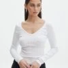 V Neck Long Sleeve Top -Outlet Glassons Store lulu longsleeve white front tl93240orib 1