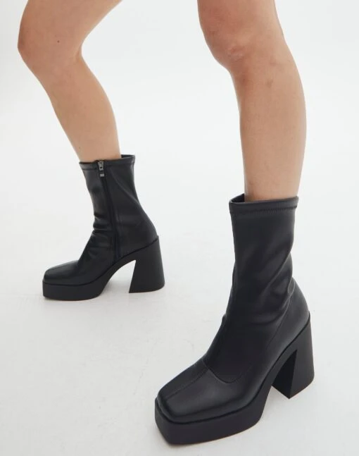 Faux Leather Platform Boots -Outlet Glassons Store lydia slinky platform boot black front sh53403pu 3