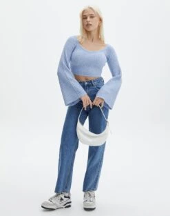 Off Shoulder Long Sleeve Cropped Knit -Outlet Glassons Store mariah v neck rib top icecap full kl98427rrec