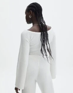 Off Shoulder Long Sleeve Cropped Knit -Outlet Glassons Store mariah v neck rib top milk back kl98427rrec