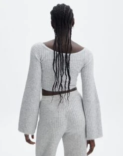 Off Shoulder Long Sleeve Cropped Knit -Outlet Glassons Store mariah v neck rib top pale grey marle back kl98427rrec