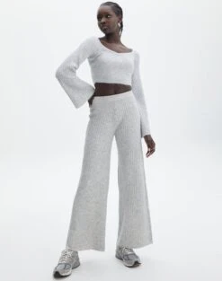 Off Shoulder Long Sleeve Cropped Knit -Outlet Glassons Store mariah v neck rib top pale grey marle full kl98427rrec